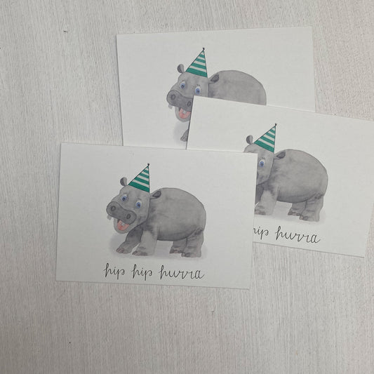 Karte Geburtstag "Hip Hip Hurra" Nilpferd DIN A6 Klappkarte